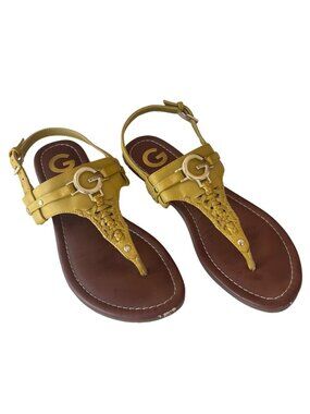 Guess Sz 7.5M Yellow Braided Strap Flat Sandals Casual Slip-On Resort Wear